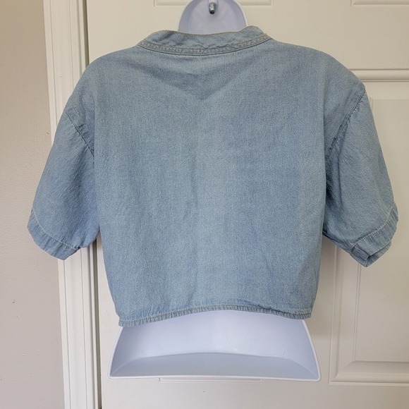 Gitano Vintage Denim Chambray Crop Tie Waist Shirt 90s 100% Cotton Womens M - Picture 5 of 11